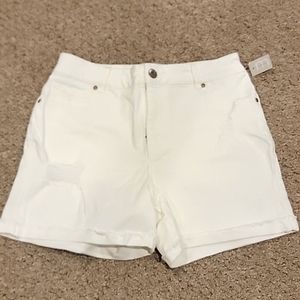 White distressed shorts
